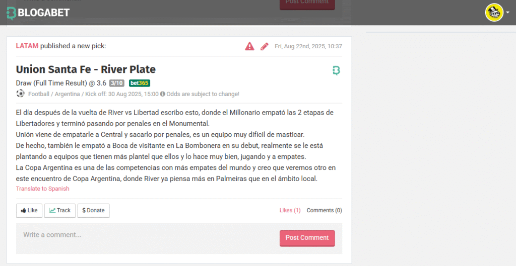 Apuesta publicada en Blogabet