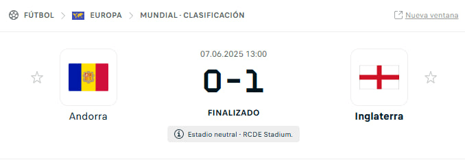 partido amañado entre Andorra e Inglaterra