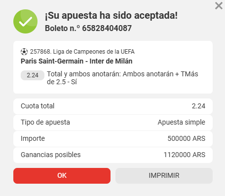 Apuesta Champions League Final Inter Paris Saint Germain